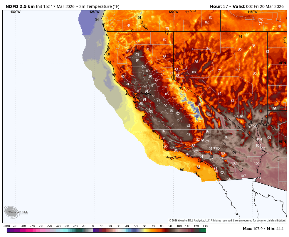 Photo showing record-breaking heat conditions in the Eastern Sierra