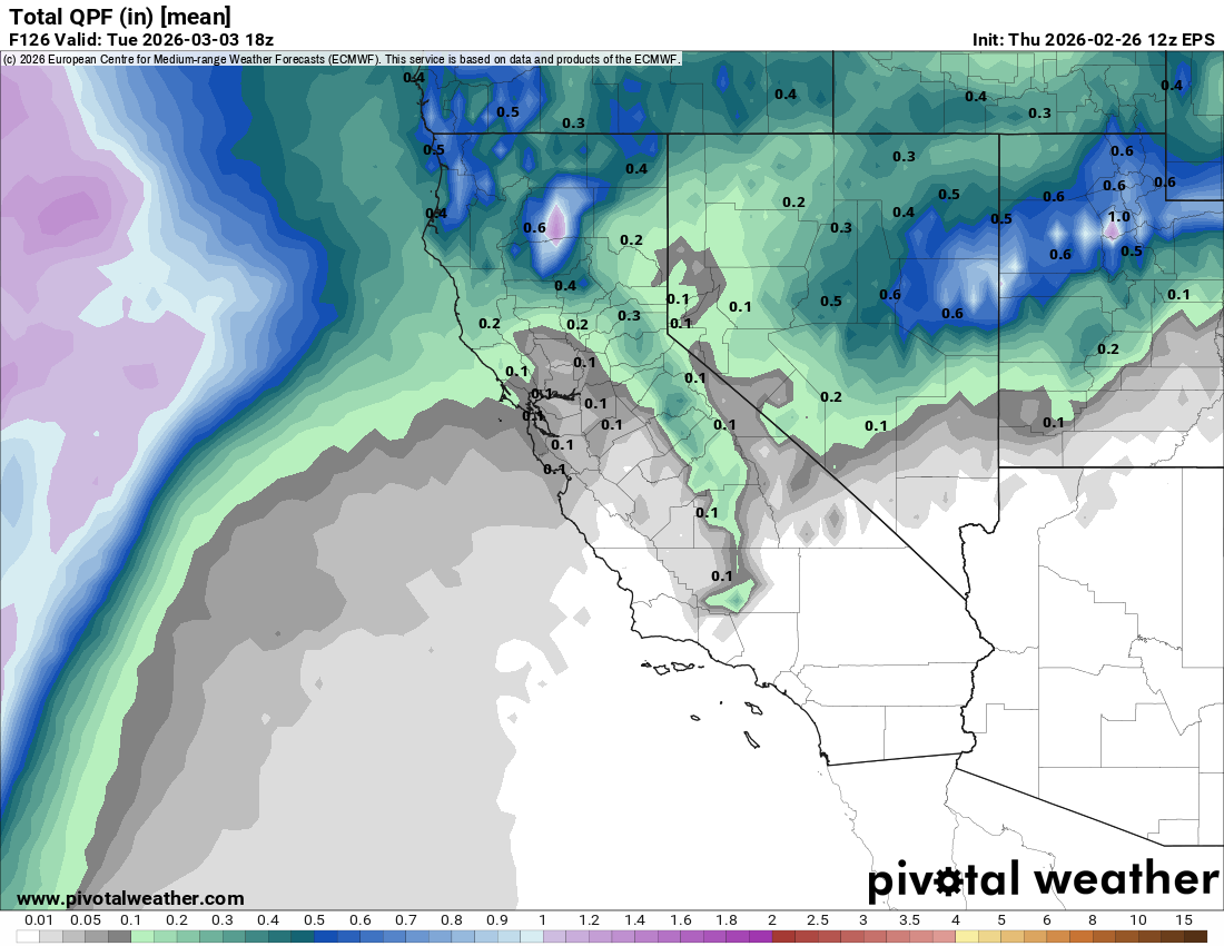 EPS Mean Accumulated precipitation valid on 3/3/26 at 18z