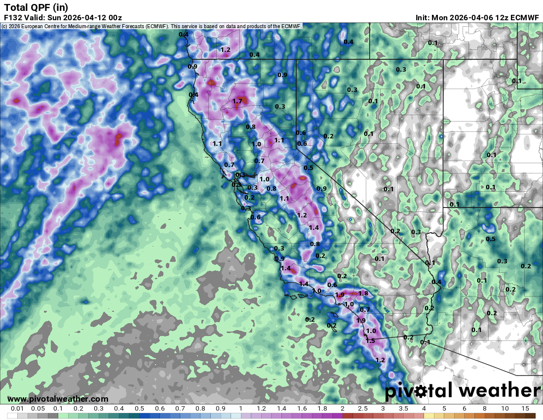 ECMWF showing scattered totals, mostly west of the crest