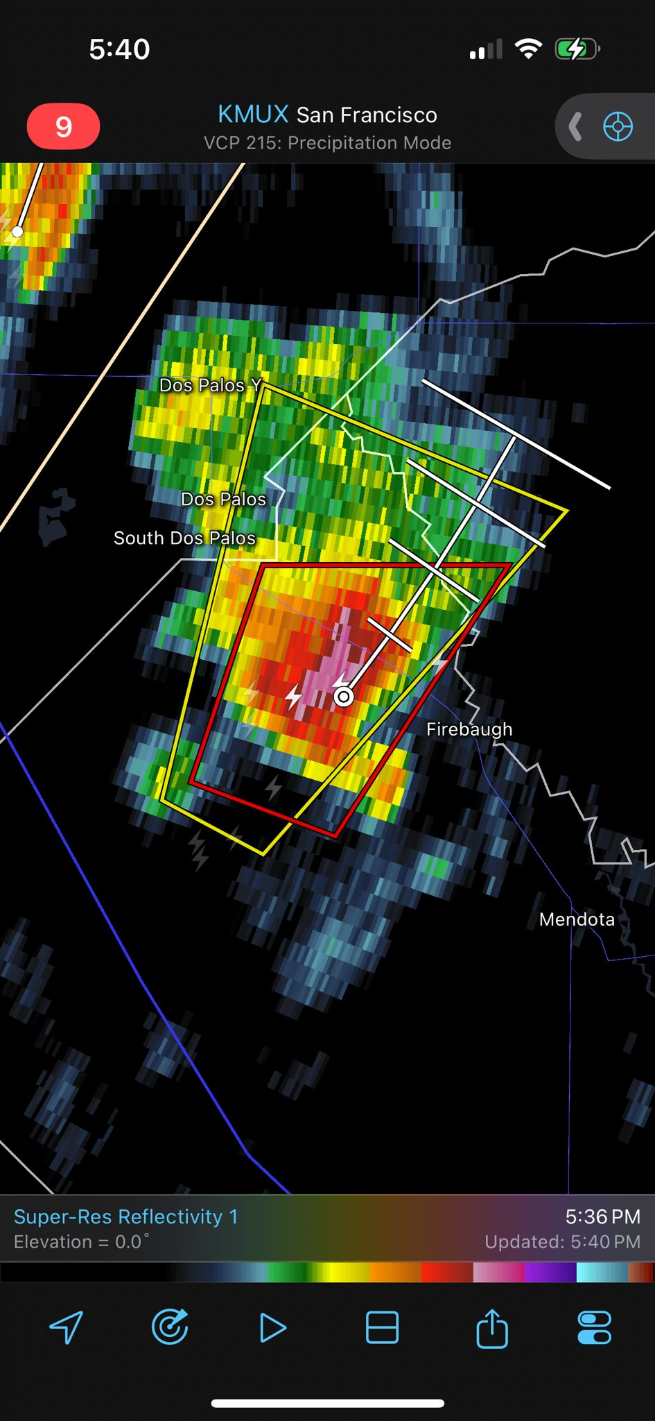 Tornado warned storm over the central valley