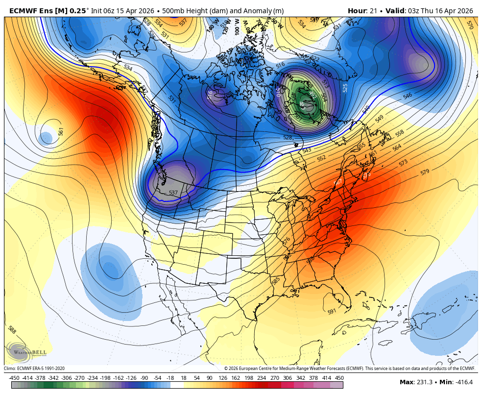 ECMWF Ens showing a passing trough north of CA