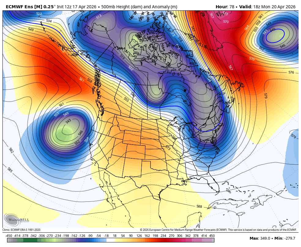 ECMWF ens showing a strong trough approaching California