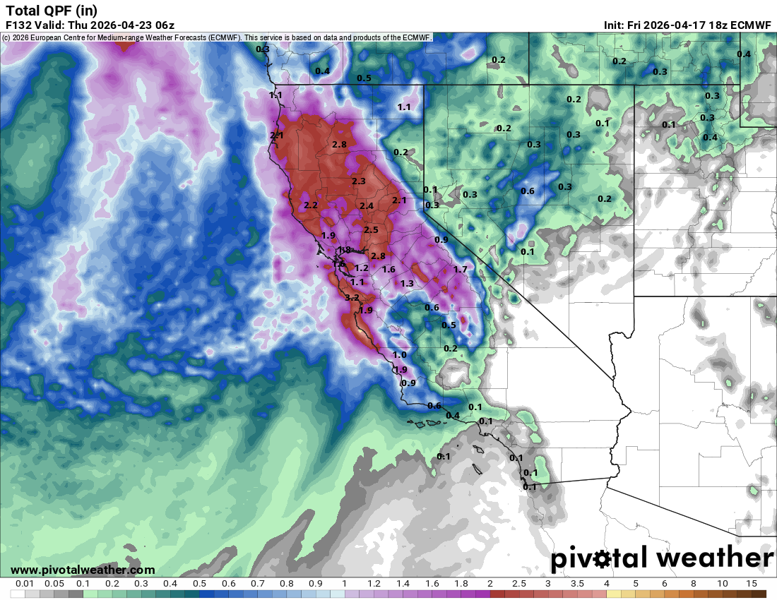 Euro model showing 1.7" QPF for Mammoth Mountain