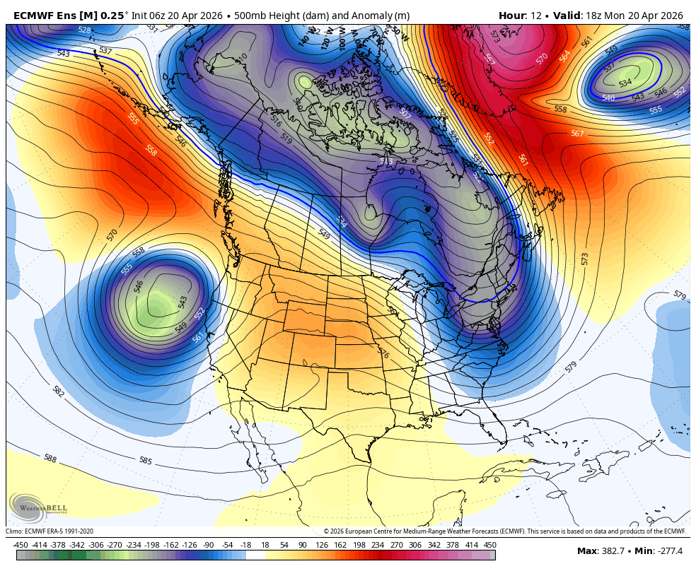 ECMWF ens showing a deep trough near California