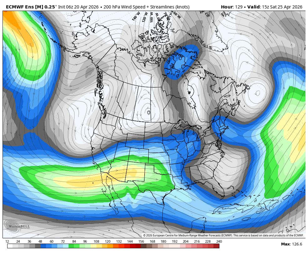 ECMWF Ens showing a roaring subtropical jet stream