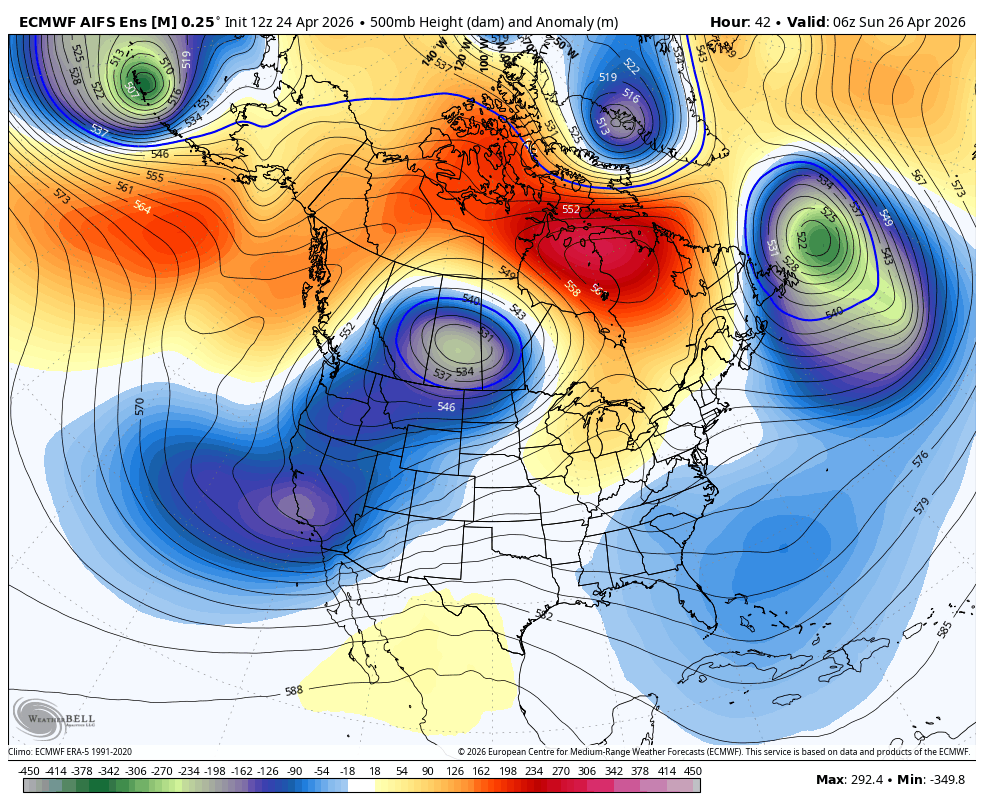 ECMWF AIFS showing low pressure over California