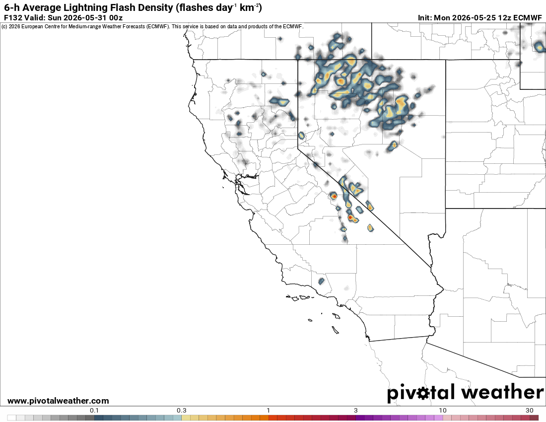 Lightning flash density next weekend