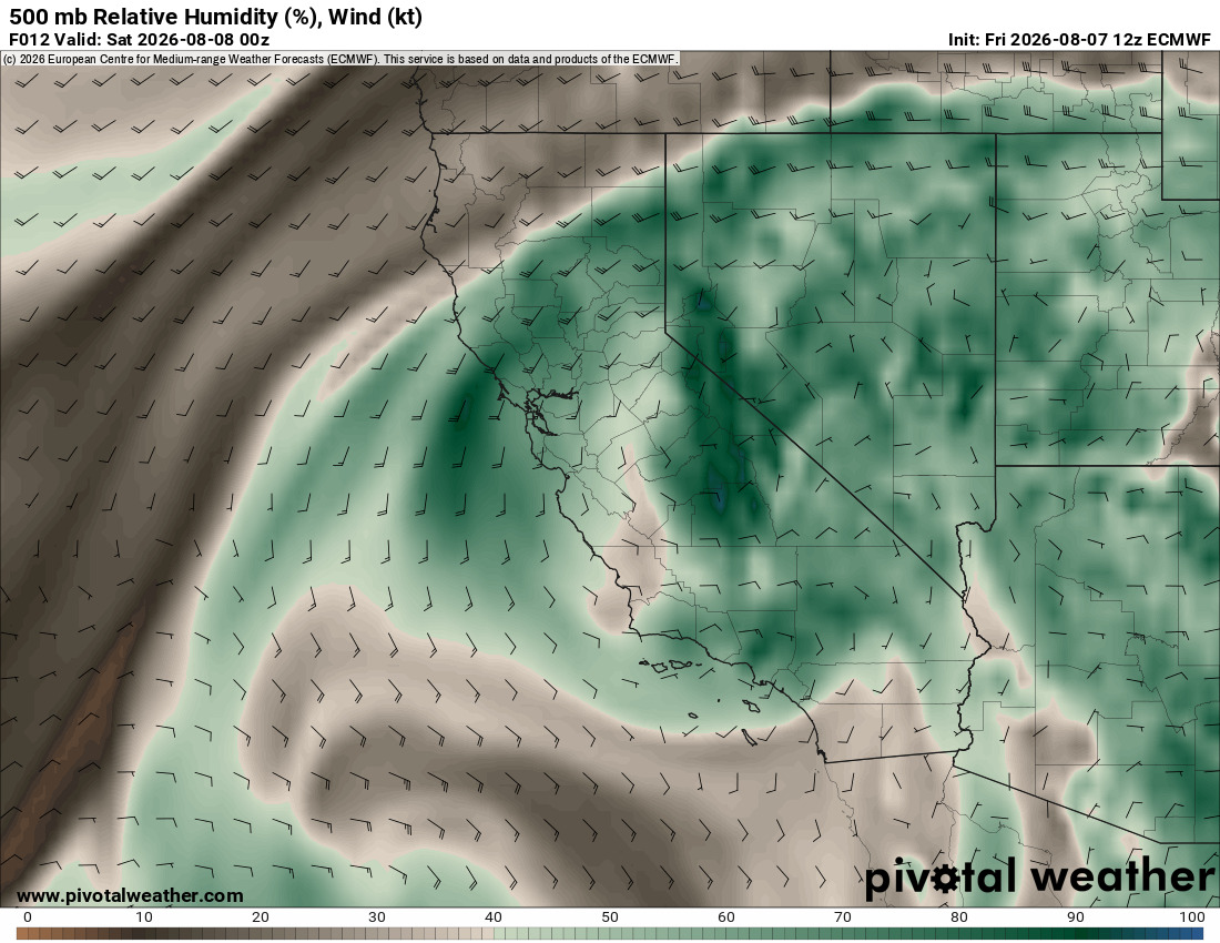 500mb Relative humidity showing levels favorable for storm development