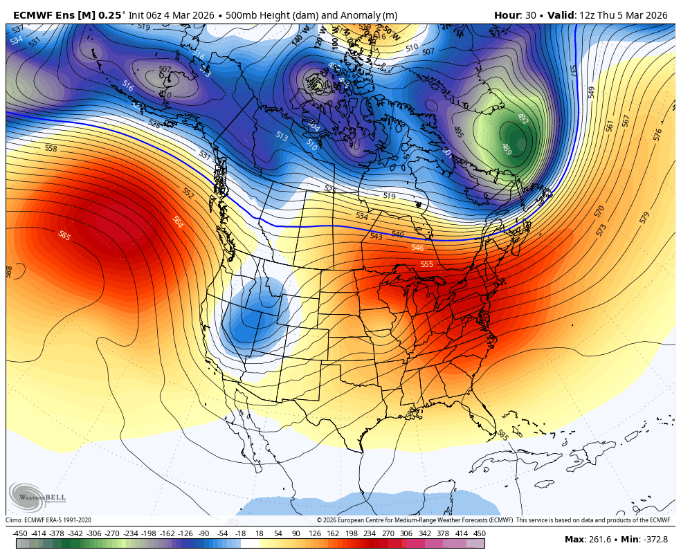 Model showing an inside slider trough amplifying into the Great Basin with cold snow chances for Utah and Nevada
