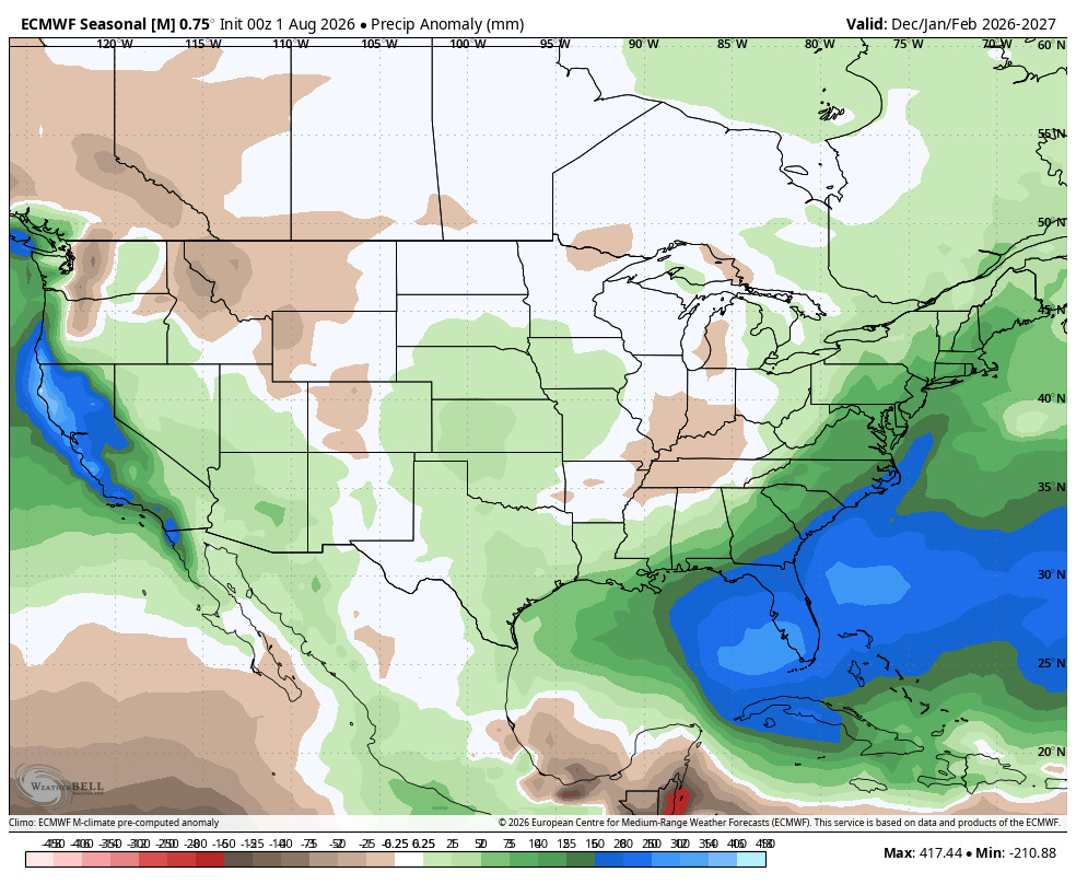 Euro Seasonal precipitation forecast for North America Dec-Feb
