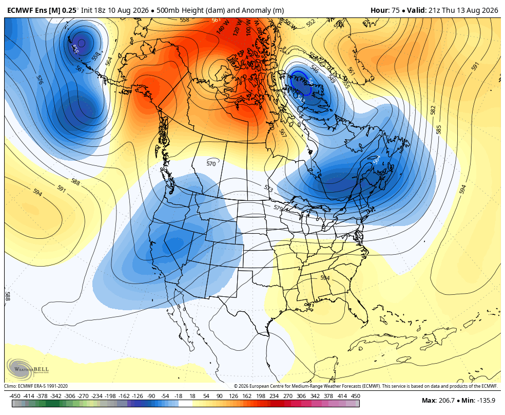 Euro ensemble showing a West Coast trough developing