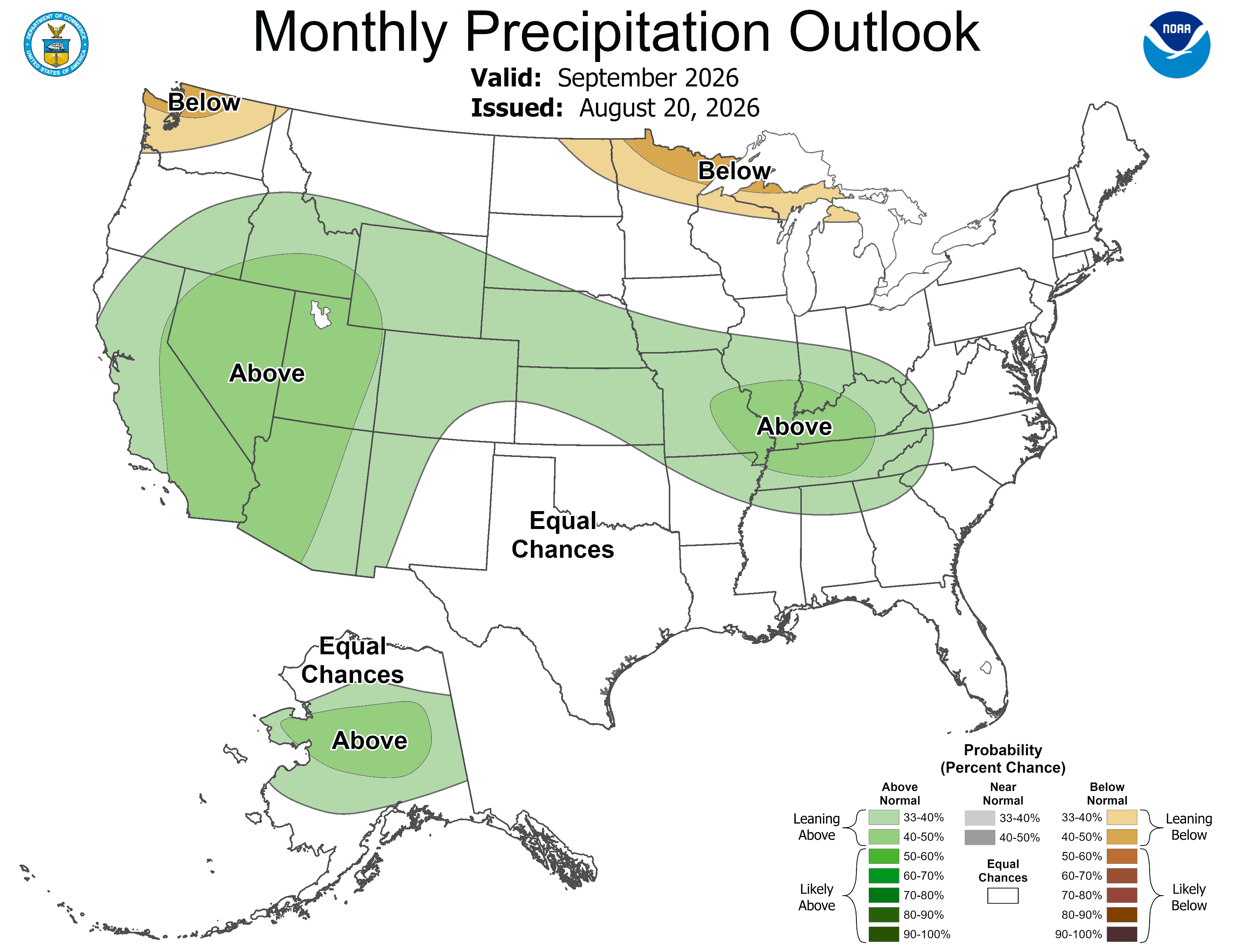 September precipitation outlook from the CPC showing above average over CA and the SW