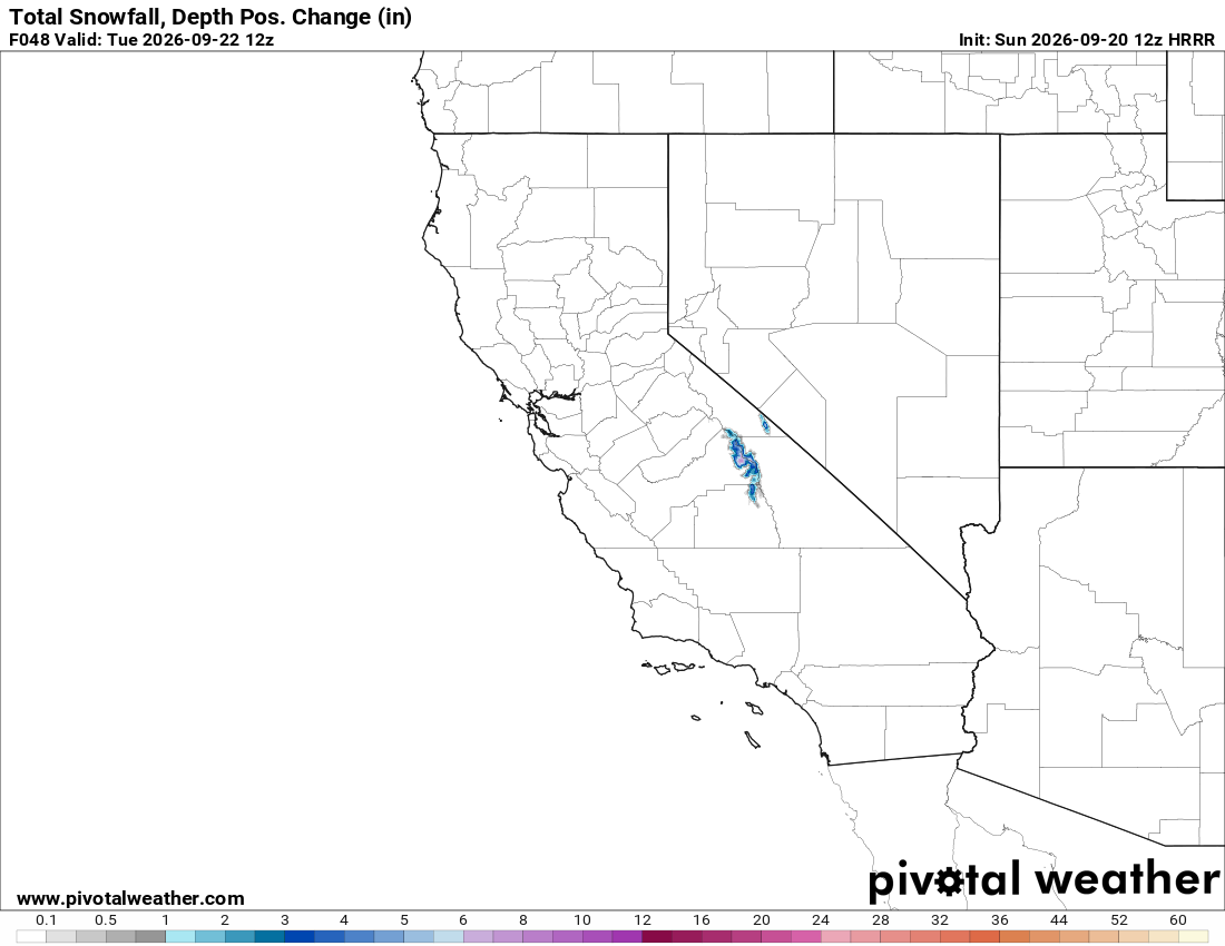 HRRR showing scattered snowfall totals