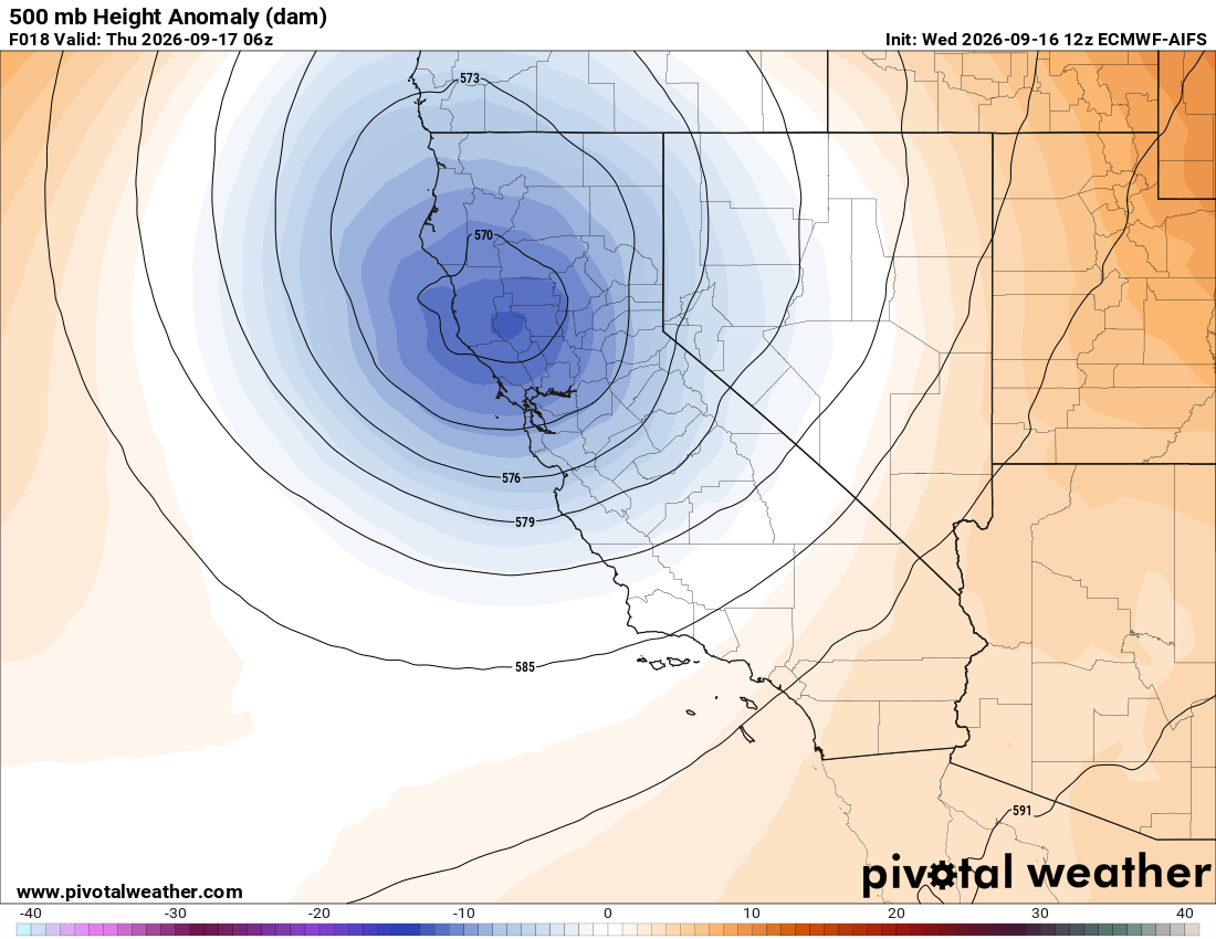 ICON showing a small shortwave trough over California