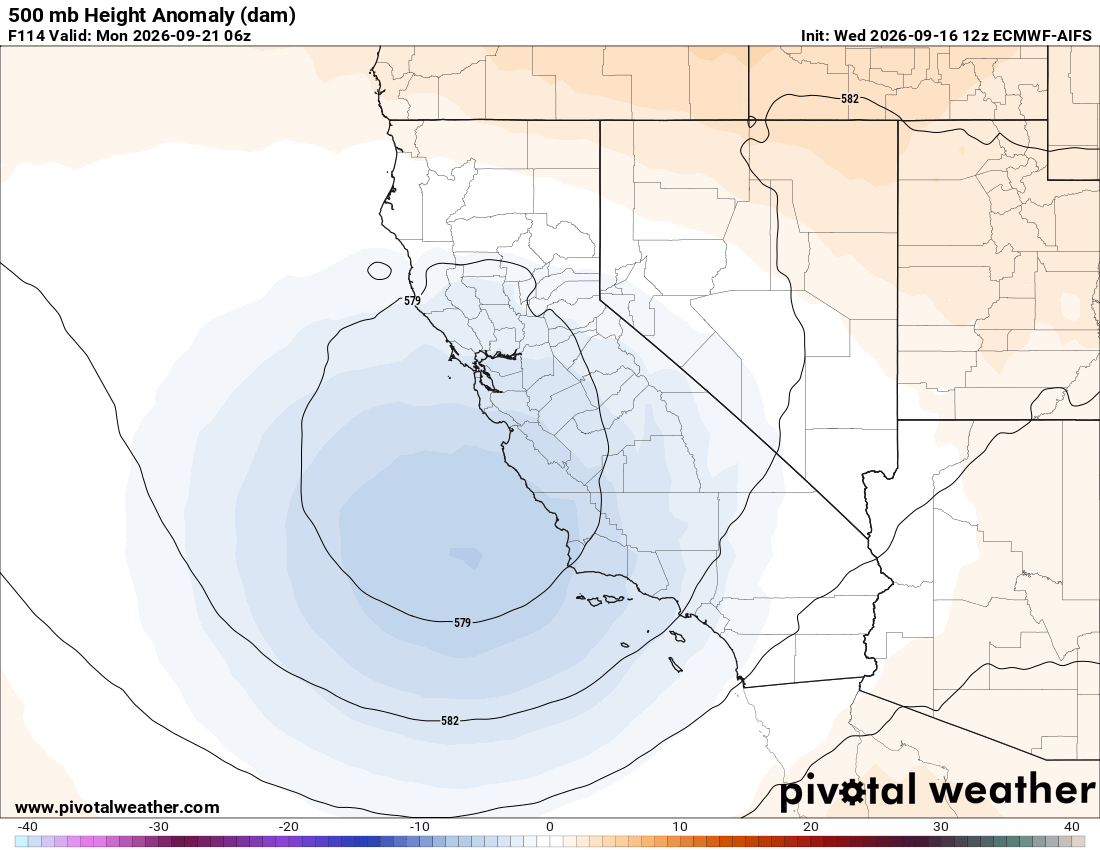 ECMWF-AIFS showing a weak trough over the Sierra