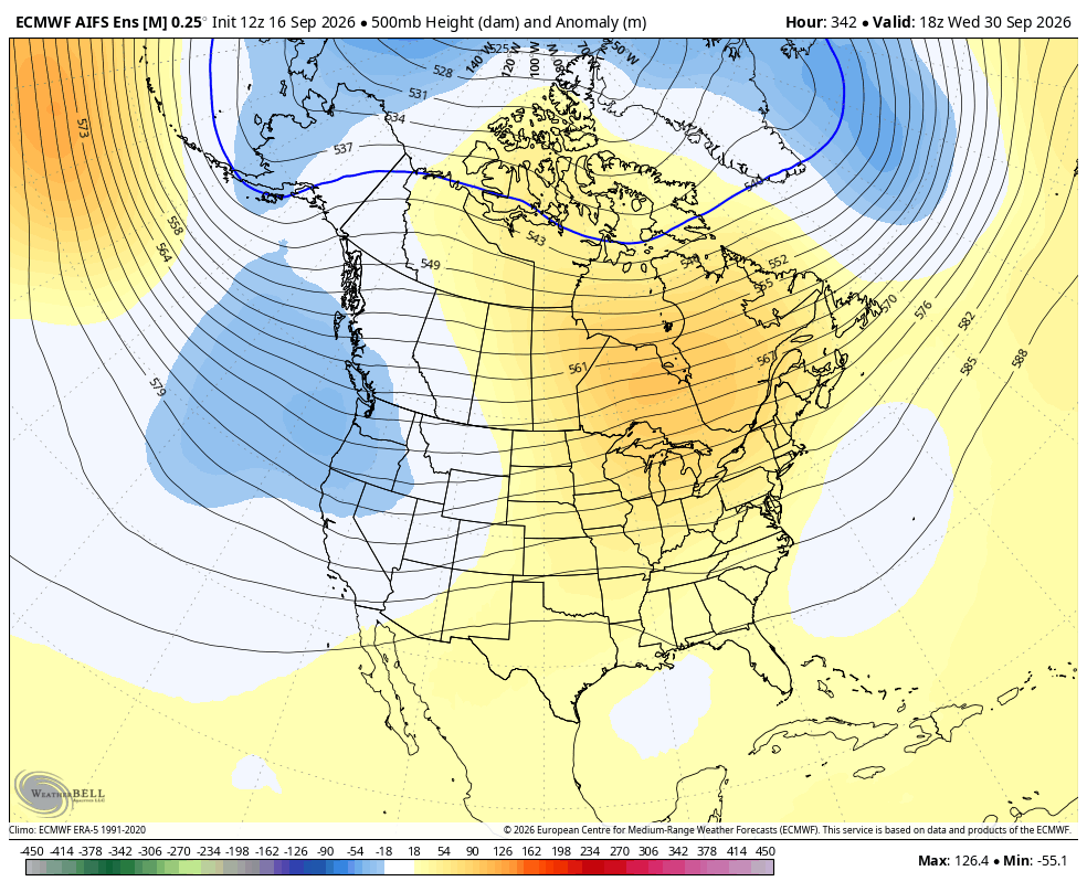 ECMWF AIFS ensemble showing troughing over the West coast