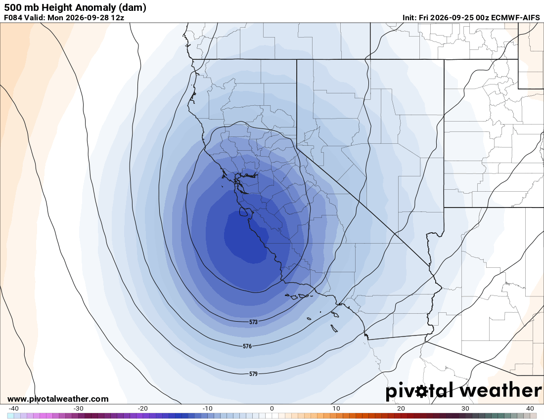 ECMWF AIFS showing a shortwave trough moving over California