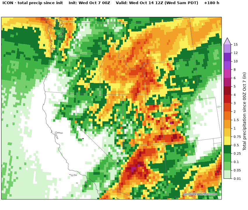 ICON total precipitation through Wednesday morning, heaviest over Southern California, Arizona and Utah