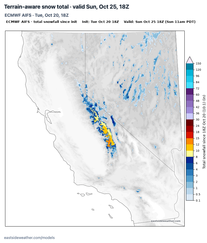 ECMWF AIFS terrain-aware snow total through 120 hours
