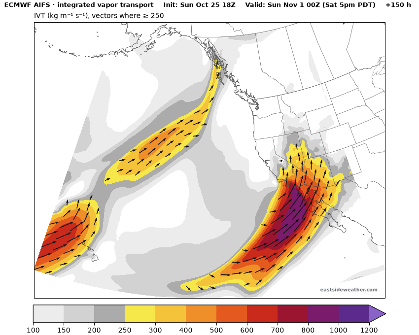 ECMWF AIFS integrated vapor transport, valid Saturday 5 PM