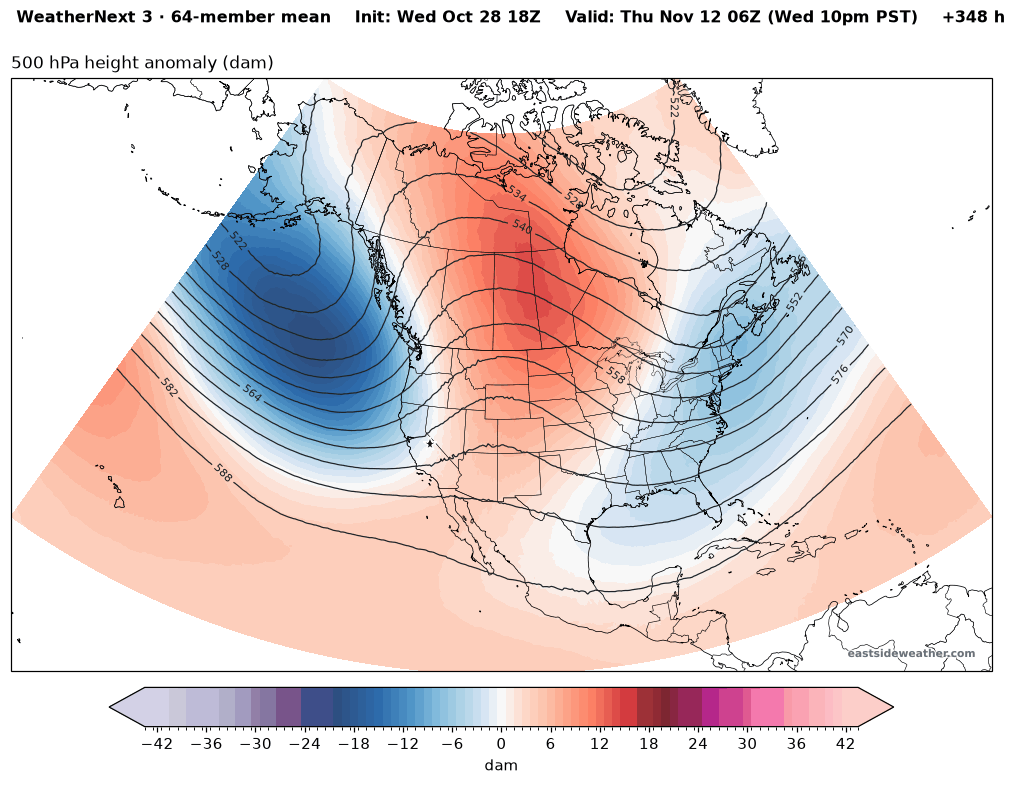 WeatherNext 3 500 mb anomaly valid Wednesday, November 11
