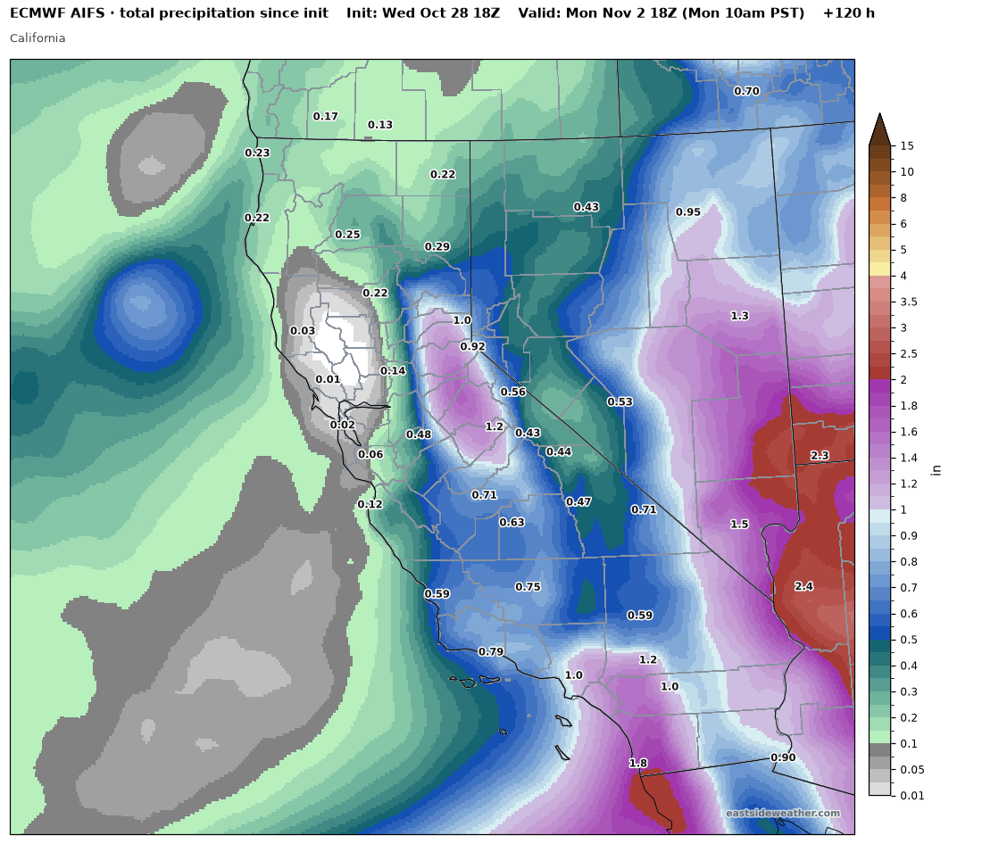 ECMWF AIFS total precipitation through Monday 10 AM