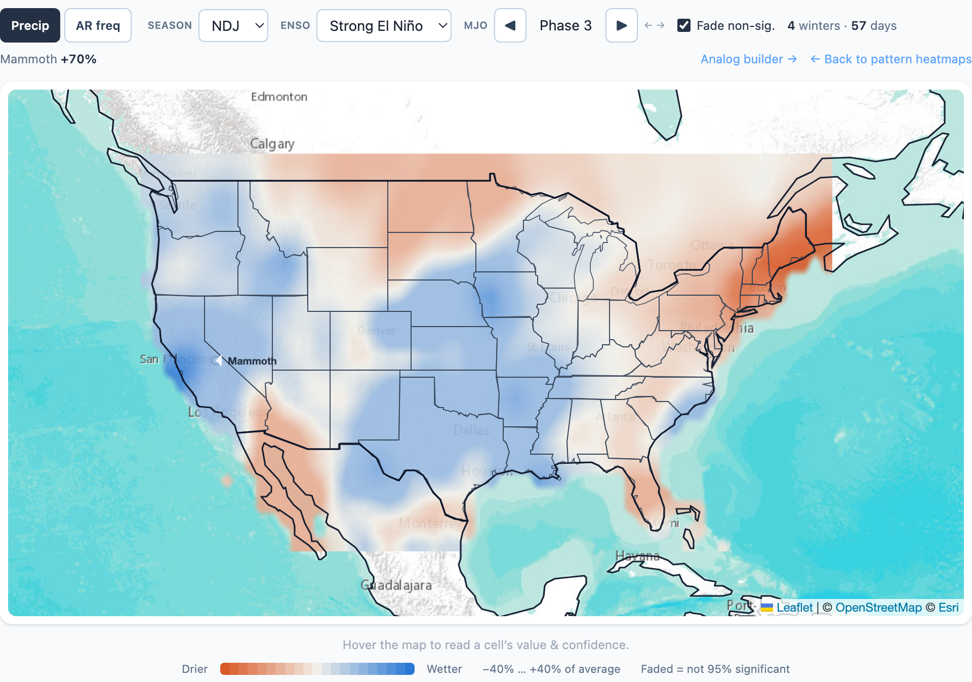 Climate Lab: November to January precipitation during MJO phase 3 in strong El Niño winters