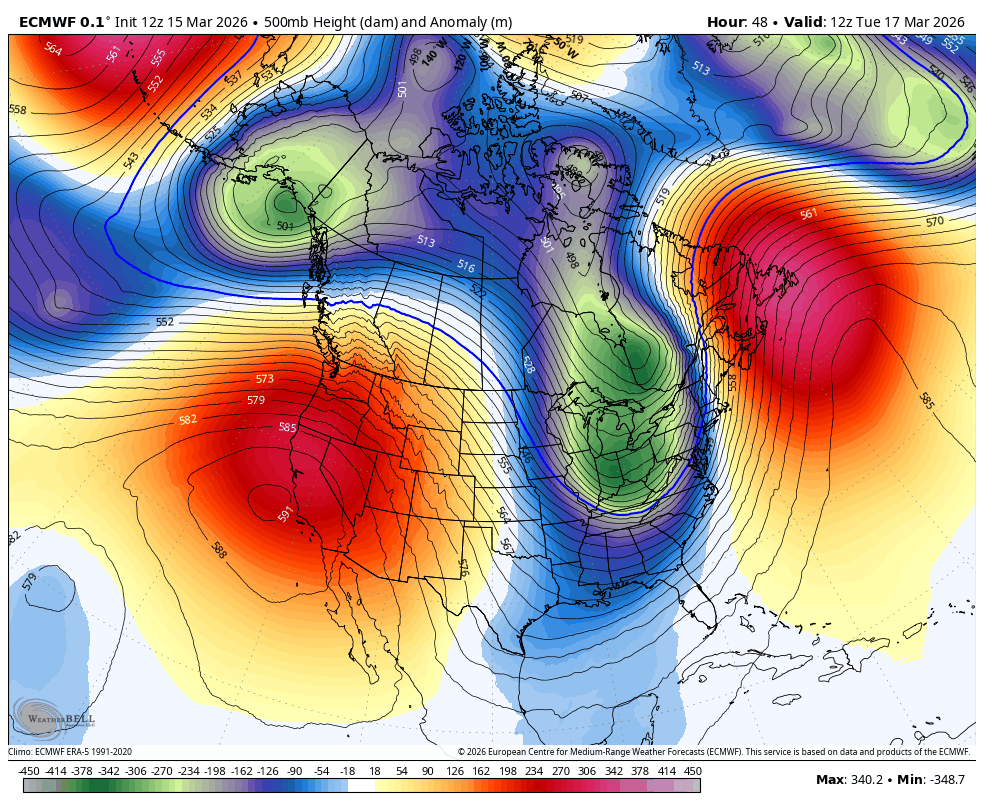 Map showing all-time March temperature records expected to fall across the Southwest