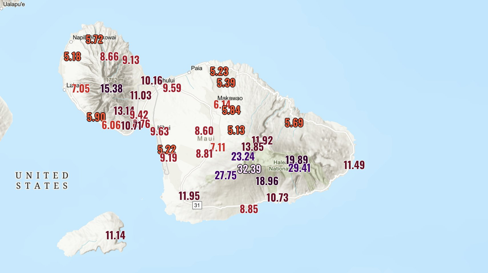 Satellite imagery showing a stalled atmospheric river over Hawaii bringing historic rainfall