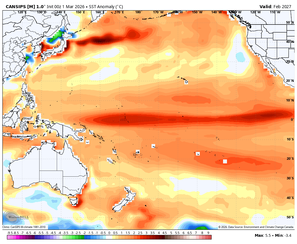 Map of tropical westerly wind bursts pushing warm water from the Indian Ocean into the ENSO region