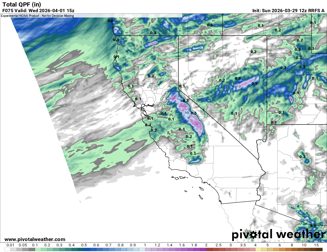 RRFS showing 0.9" of liquid for Mammoth