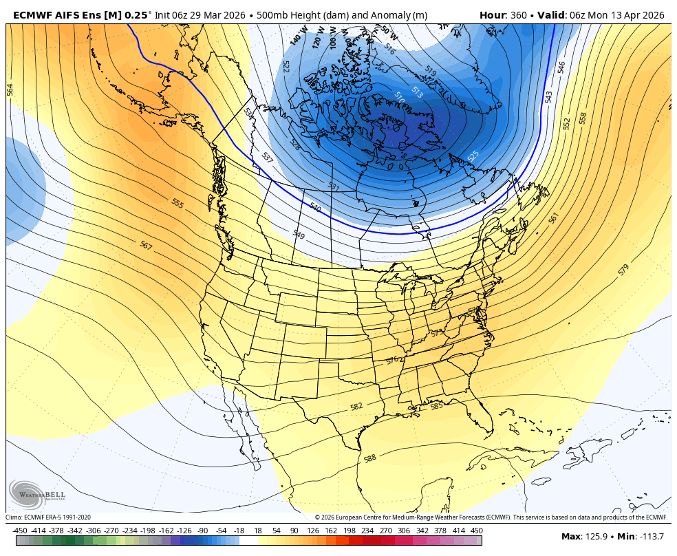 Long range 500mb anomaly chart showing ridging