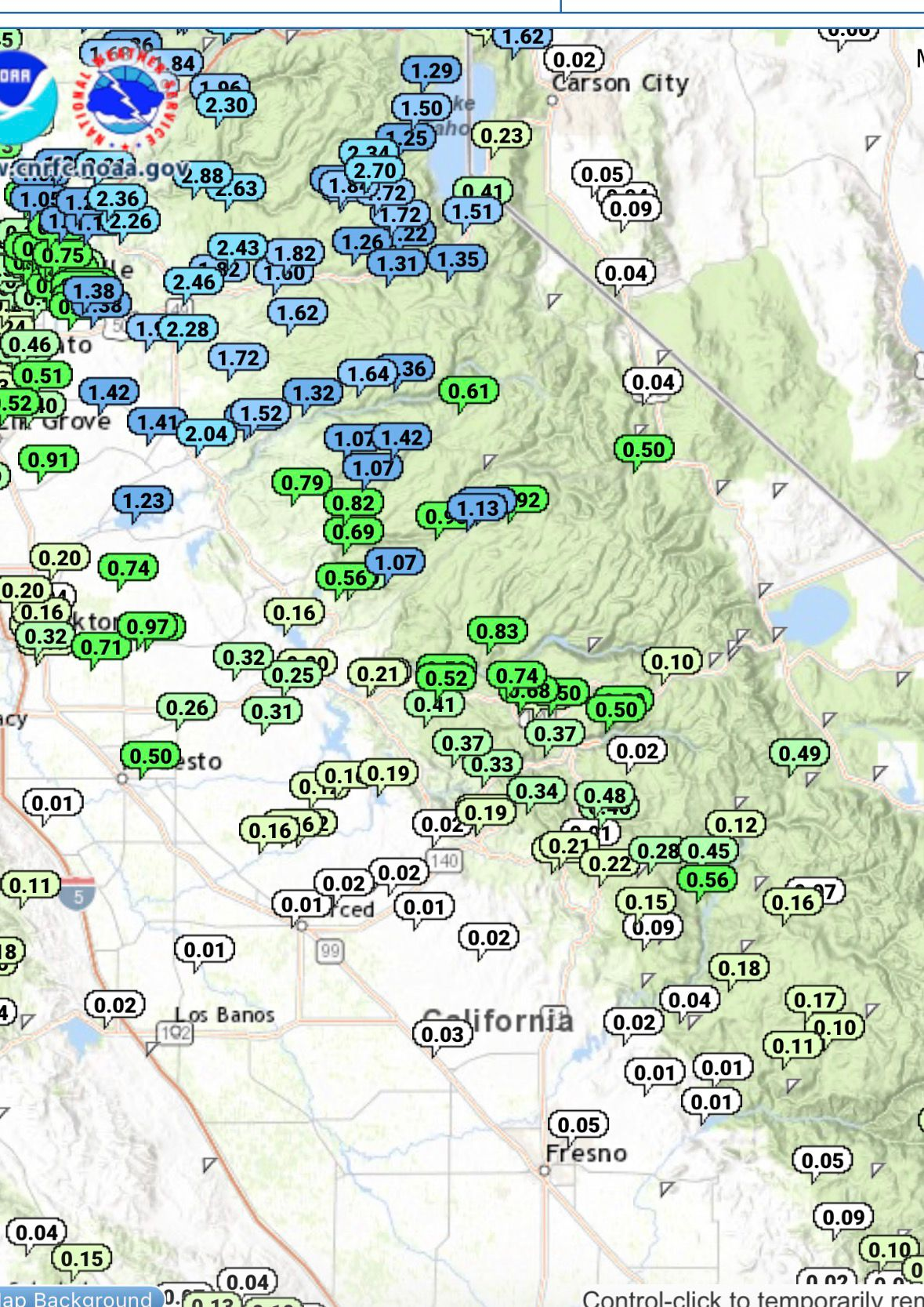 Observed rainfall totals showing more north of Hwy 4